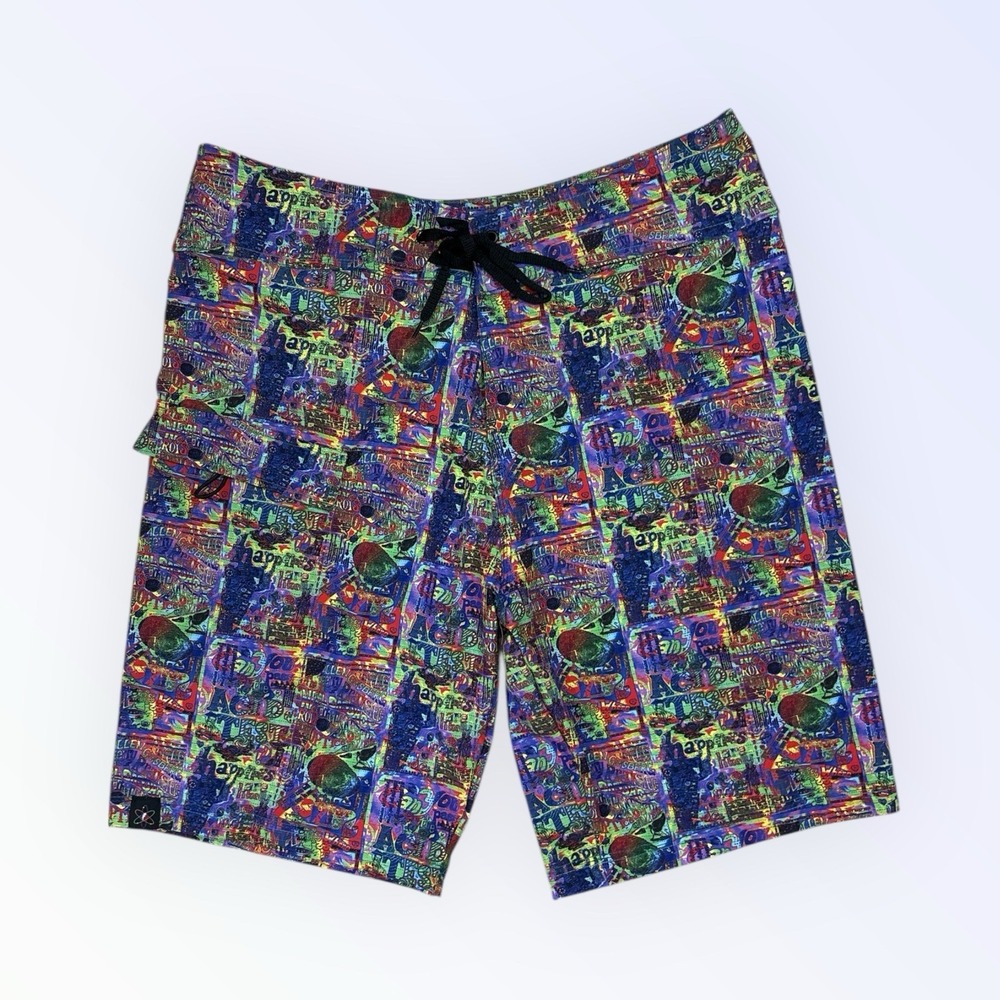 Jammin On Aquadelics Mens Board Shorts Swim Trunks Psychadelic Size 38 NWT